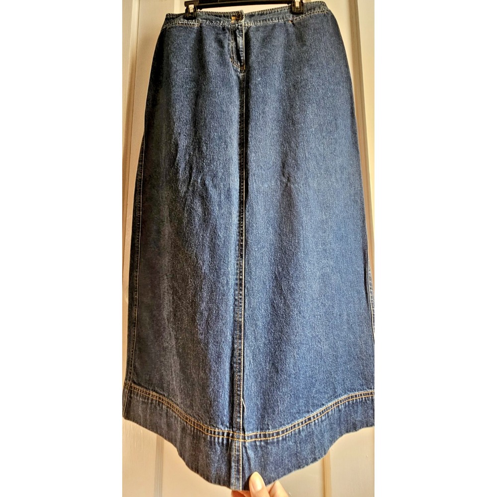 Vintage Lauren Ralph Lauren denim midi pencil skirt woman Sz 14 back center slit